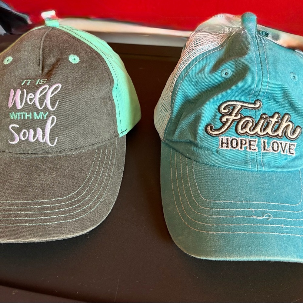 Cherish Gray and Teal Inspirational Caps